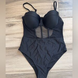 SHEIN Black Mesh One Piece Swimsuit